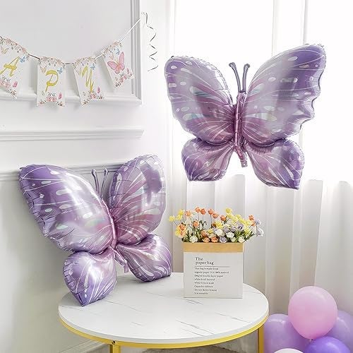 GIHOO Purple Butterfly Balloons 4 Pieces 40inch Pink Purple Foil Mylar Balloons for Butterfly Themed Party Wedding Birthday Baby Shower Party Decoration (Purple-4pcs) - Image 4