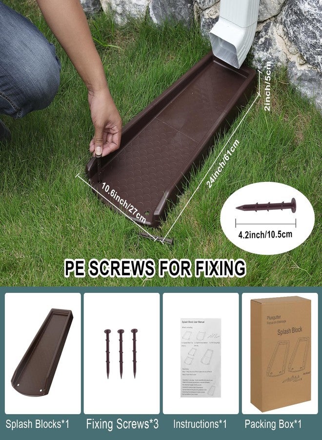 plusgutter Rain Gutter Downspout Splash Block, Gutter Downspout Extensions for Water Drainage, 24" Gutter Splash Guards Downspout Extender, Fixable Down spout Drain Trays with PE Nails(1 Pack, Brown) - Image 5