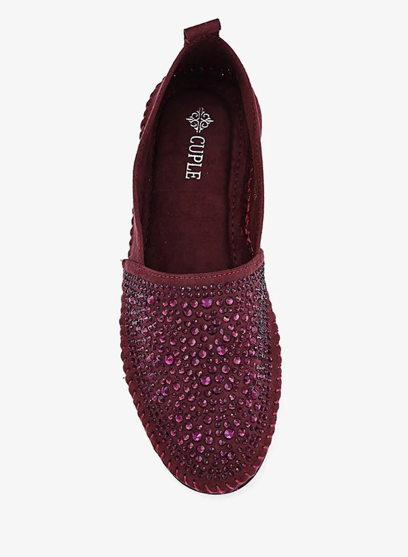 Cuple Maroon Women Embellished Slip-on Flats for Women | Best Price UAE