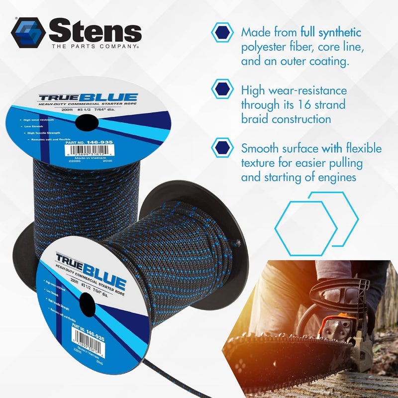 Stens 146-935 Starter Rope 7/64" Diameter, 200' Length, 3 1/2 Size - Stretch Rope for Leaf Engine and Weed Wacker, Pull Behind Tiller, Weed Cutter, Drag Harrow, and Pull Cord Rope - Black Rope - Image 4