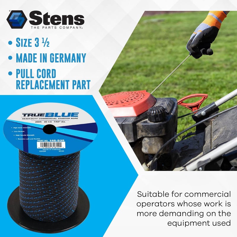 Stens 146-935 Starter Rope 7/64" Diameter, 200' Length, 3 1/2 Size - Stretch Rope for Leaf Engine and Weed Wacker, Pull Behind Tiller, Weed Cutter, Drag Harrow, and Pull Cord Rope - Black Rope - Image 3