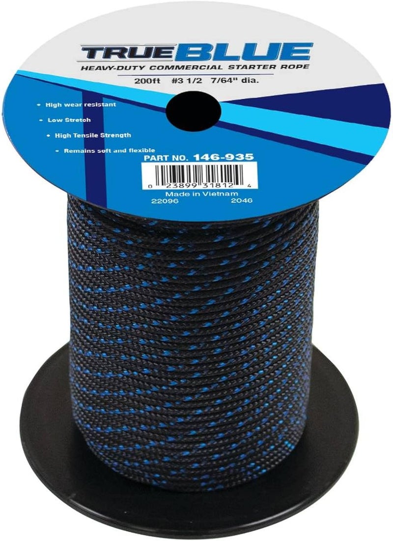 Stens 146-935 Starter Rope 7/64" Diameter, 200' Length, 3 1/2 Size - Stretch Rope for Leaf Engine and Weed Wacker, Pull Behind Tiller, Weed Cutter, Drag Harrow, and Pull Cord Rope - Black Rope - Image 1