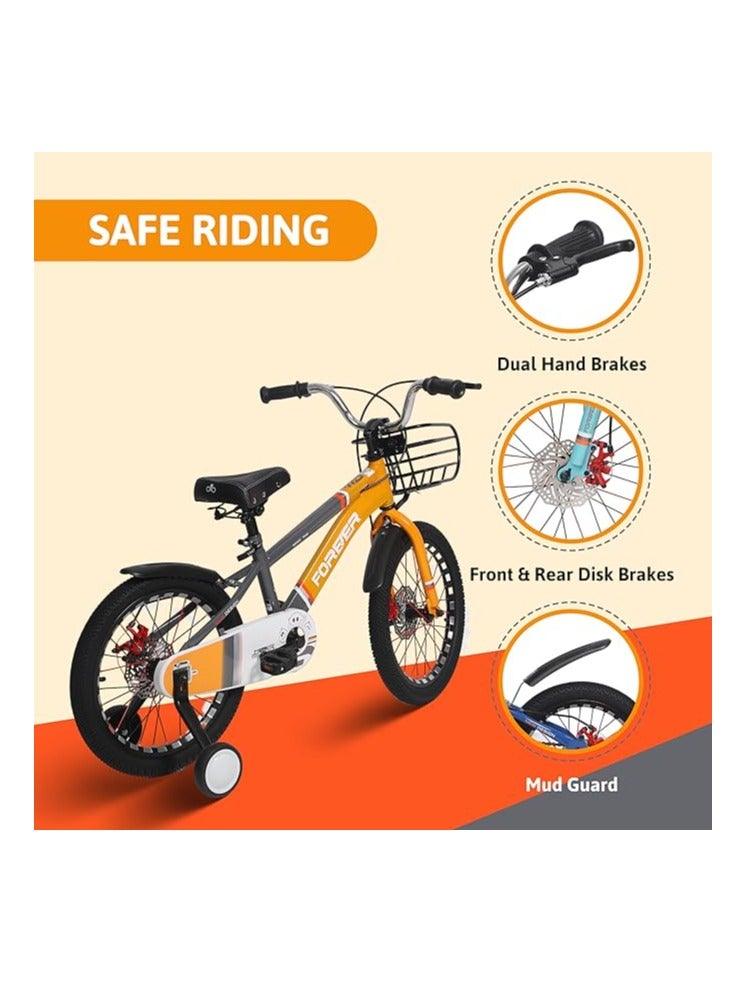ENDLESS  Orange Carbon Steel Kids Bike with Front and Back Disc Breaks and Basket | Age 4 - 7 Years | 16 Inch Bike with High Quality Training Wheels and Fender | Children Bicycle with 2.125" Wide Tyres  - Image 3