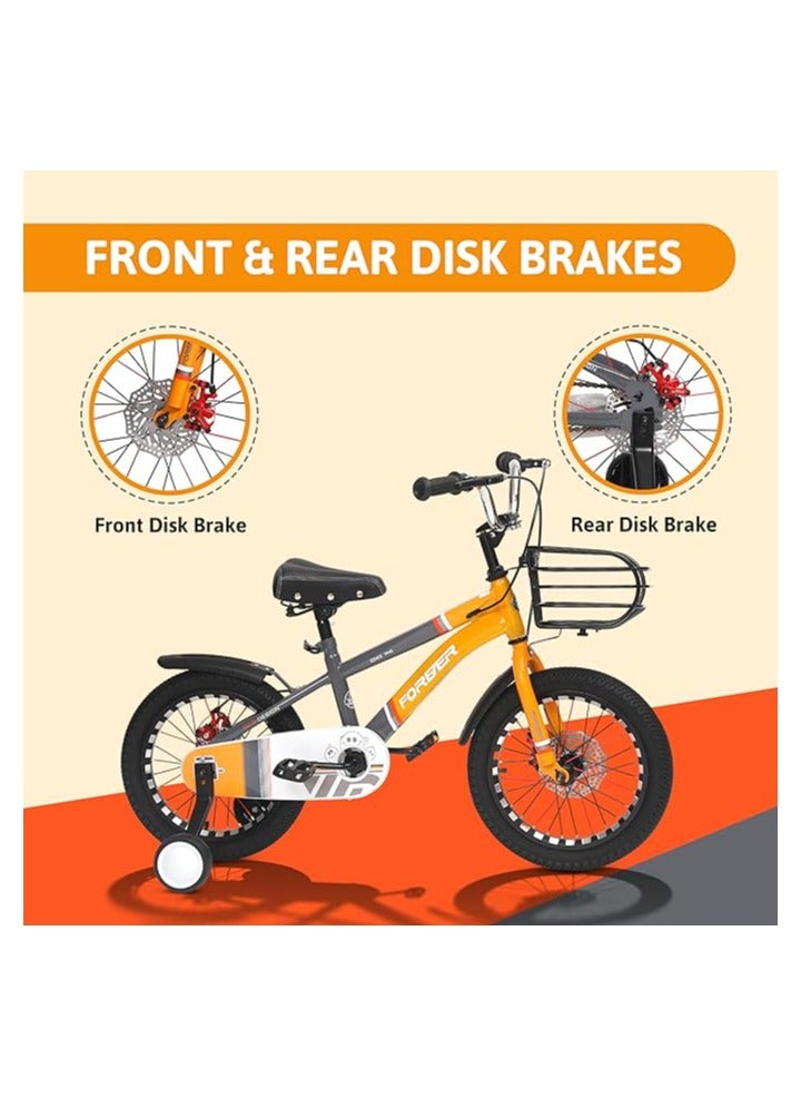ENDLESS  Orange Carbon Steel Kids Bike with Front and Back Disc Breaks and Basket | Age 4 - 7 Years | 16 Inch Bike with High Quality Training Wheels and Fender | Children Bicycle with 2.125" Wide Tyres  - Image 4