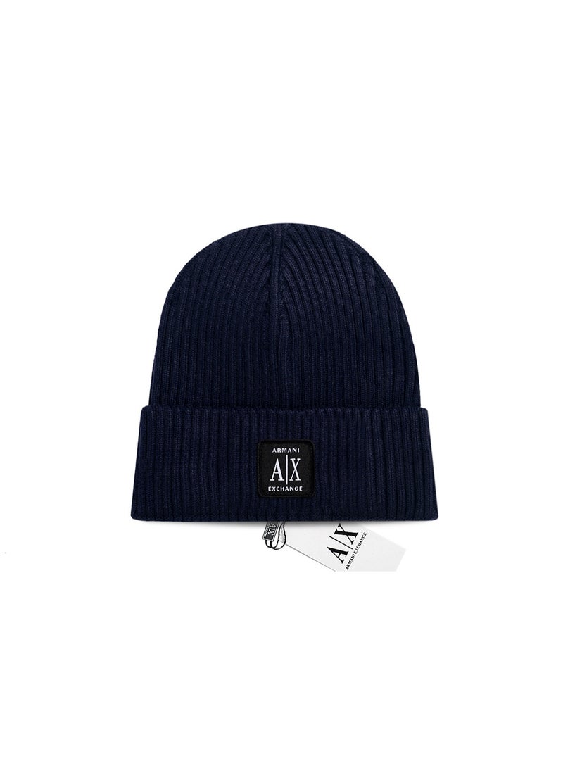 Armani Exchange Navy Ribbed Knitted Beanie – Featuring Signature  Logo Patch and Premium Craftsmanship