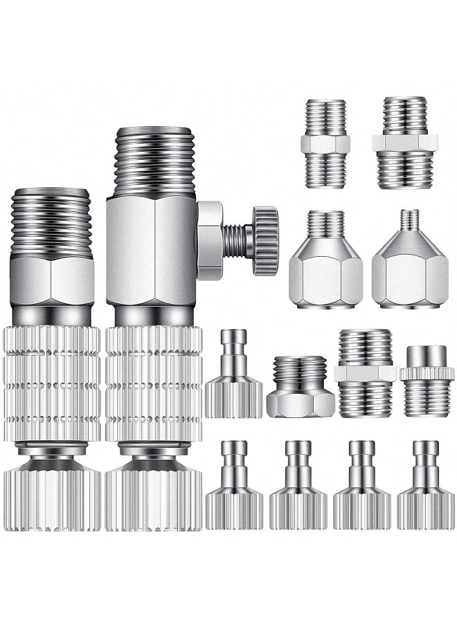 Hotop 15 Pieces Airbrush Adapter Set Airbrush Quick Release Coupling Disconnect Adapter Kit Airbrush Quick Release Disconnect Fitting Connector Set Female Connectors For Air Compressor And Airbrush Hose  - Image 1