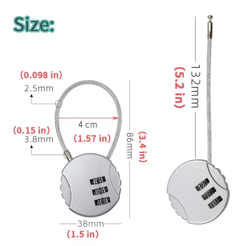 Anzailala Number Lock Combination Lock With Zinc Alloy Steel Cable Lock Small Locks For Travel Suitcase, Backpack, Lockers, Case, Toolbox (Pack Of 2 - Black, Silver) - Image 2
