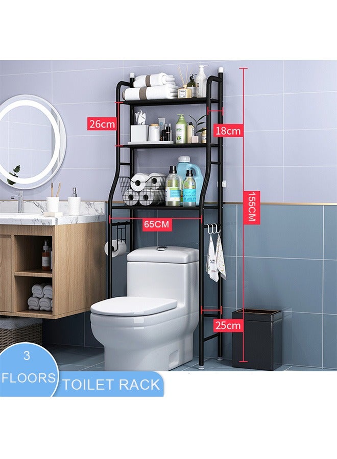 3 Shelf Towel Storage Rack Organizer Over The Toilet Bathroom Space Saver Black 65*25*155cm - Image 1