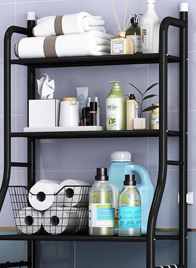 3 Shelf Towel Storage Rack Organizer Over The Toilet Bathroom Space Saver Black 65*25*155cm - Image 3