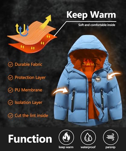 BYLESIN Kids Boy's Winter Coat Fleece Lined Waterproof Jacket Puffy Cotton Coat Thick Hooded Down Outdoor Coats - Image 4