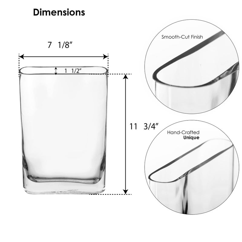 CYS EXCEL Glass Book Vase (H:12" Open:7"x2") Round Edge Oval Flower Vase Rectangular Wedding Centerpiece - Image 2
