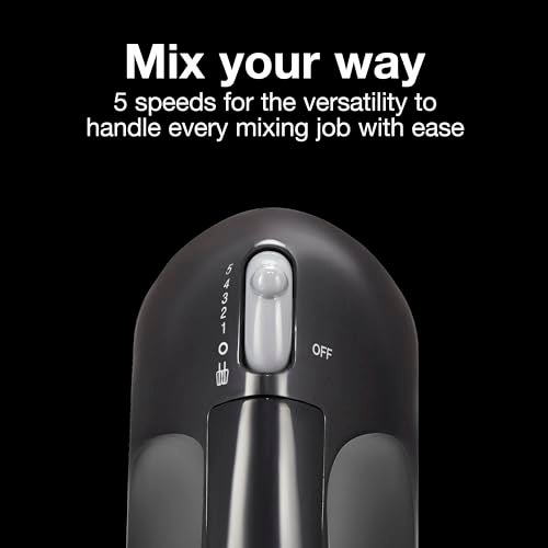 Proctor Silex Easy Mix 5-Speed Electric Hand Mixer with Bowl Rest, Compact and Lightweight, 100 Watts of Peak Power, Black (62507PS) - Image 2