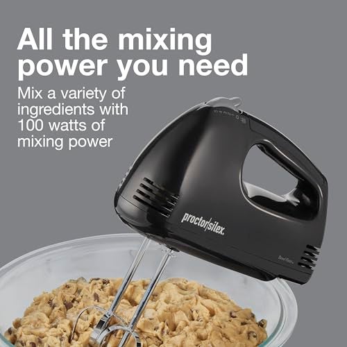 Proctor Silex Easy Mix 5-Speed Electric Hand Mixer with Bowl Rest, Compact and Lightweight, 100 Watts of Peak Power, Black (62507PS) - Image 3