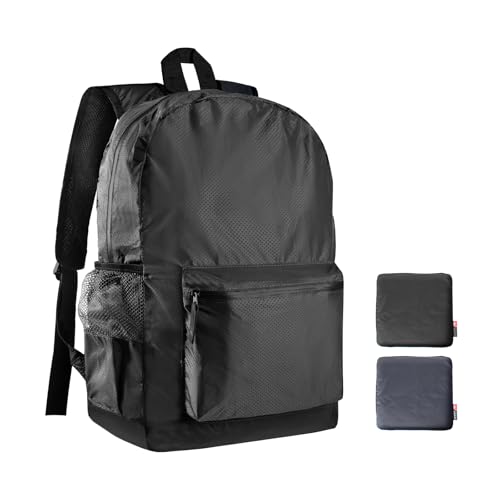 pack all 20L Lightweight Packable Backpack, Water Resistant Foldable Backpack, Travel Hiking Daypack with Waterproof Zippers (Black) - Image 1