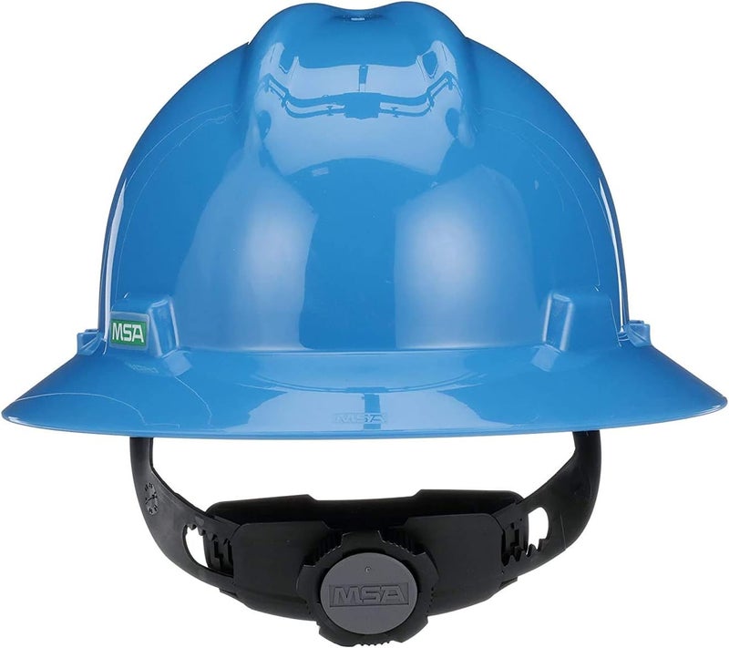 MSA V-Gard Full-Brim Hard Hat with Fas-Trac III Suspension - Blue Polyethylene Shell - Image 5