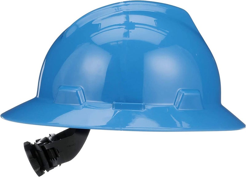 MSA V-Gard Full-Brim Hard Hat with Fas-Trac III Suspension - Blue Polyethylene Shell - Image 4