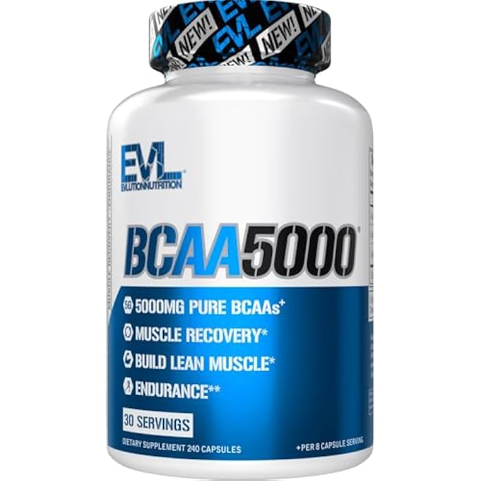 Evlution BCAAs Amino Acids Supplement for Men - EVL 2:1:1 5g BCAA Capsules for Post Workout Recovery and Lean Muscle Builder for Men - BCAA5000 Branched Chain Amino Acids Nutritional Supplement - 30 Servings - Image 1