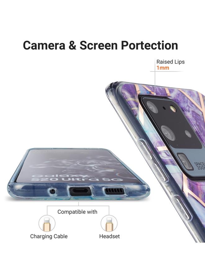 اس-توب جراب لهاتف Samsung Galaxy S20 Ultra، جراب واقٍ من مادة TPU بنمط رخامي ثلاثي الأبعاد مطلي بالكهرباء - Image 5