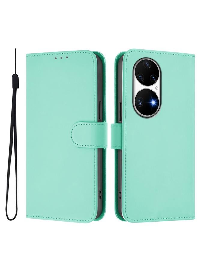 Zaboon Case For Huawei P50 Pro Skin Feel Solid Color Leather Phone Case with Lanyard - Image 2