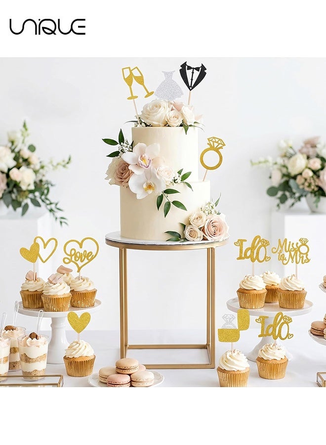 Unique 30Pcs Wedding Cupcake Toppers - Glitter Engagement Cupcake Toppers for Engagement Bridal Shower Party Supplies (Gold/10 Styles) - Image 5