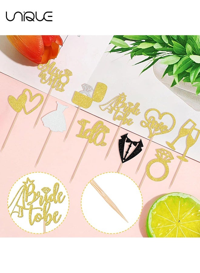 Unique 30Pcs Wedding Cupcake Toppers - Glitter Engagement Cupcake Toppers for Engagement Bridal Shower Party Supplies (Gold/10 Styles) - Image 3
