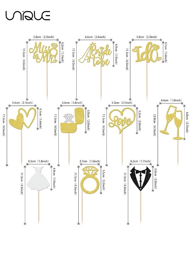 Unique 30Pcs Wedding Cupcake Toppers - Glitter Engagement Cupcake Toppers for Engagement Bridal Shower Party Supplies (Gold/10 Styles) - Image 2