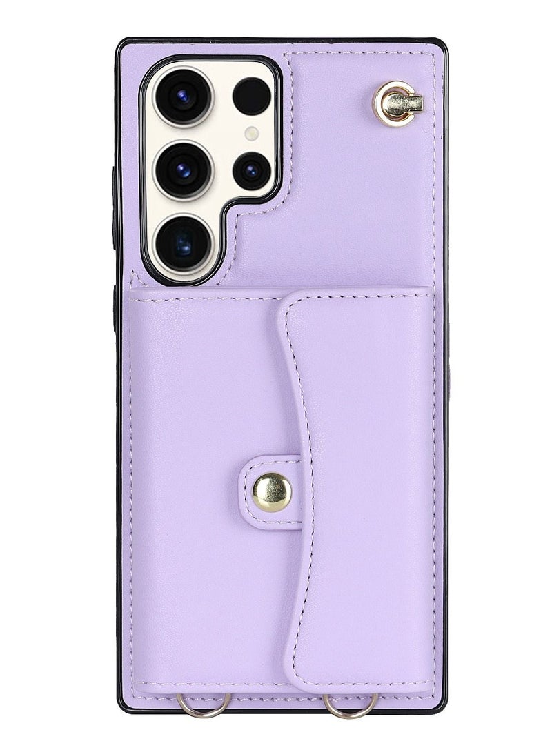 Suteni Crossbody Strap Back Cover Card Slots Leather Phone Case for Samsung - Image 1