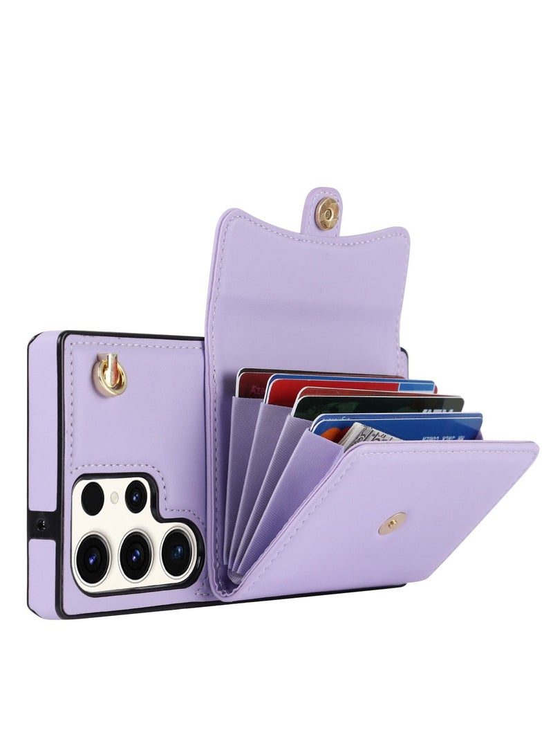 Suteni Crossbody Strap Back Cover Card Slots Leather Phone Case for Samsung - Image 3