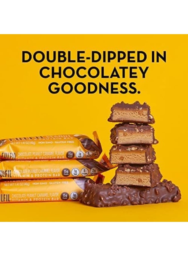 Fulfil Vitamin And Protein Bars, Chocolate Peanut And Caramel, Snack Sized Bar With 15 G Protein And 8 Vitamins Including Vitamin C, 12 Count - Image 2