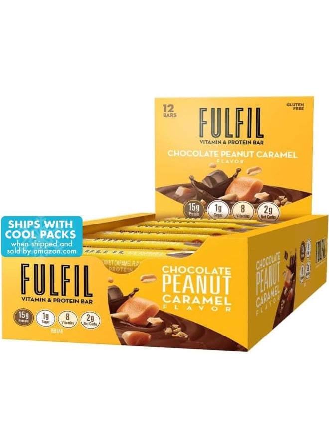 Fulfil Vitamin And Protein Bars, Chocolate Peanut And Caramel, Snack Sized Bar With 15 G Protein And 8 Vitamins Including Vitamin C, 12 Count - Image 1