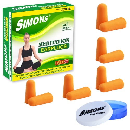 Simon's Simon’s Meditation Foam Earplugs - Super Saver Pack with 5 Pairs Soft Foam disposable earplugs for meditation, sleep, blocks noise and surround sound, disposable Earbuds used by Adult and Kids – Pack of 5 Pairs - Image 1