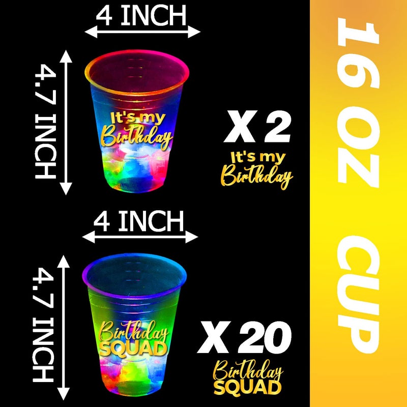 mishunyus 24 Pcs Glow Birthday Squad Party Supplies, 16oz Birthday Squad Glow Cups,Birthday Decorations Favors for 21st 30th 40th 50th 60th Night Event - Image 4