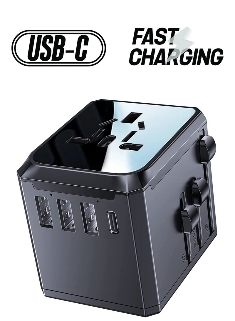 Yesido Universal Travel Adapter with 4 Ultra-Fast USB Port and 1 Ultra-Fast USB Type C Port and Power Socket Worldwide Plugs UK EU US AU Auto Switch - Image 1