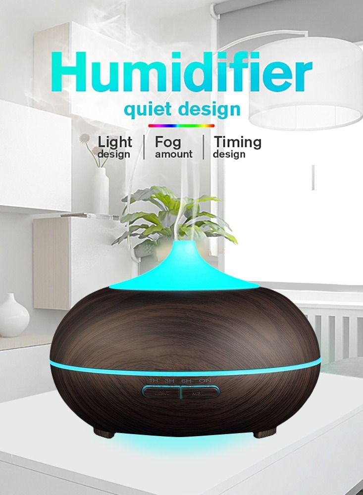 مي فازا 500ML Aromatherapy Essential Oil Diffuser Wood Grain Remote Control Ultrasonic Air Humidifier Cool with 7 Color LED Light - Image 3