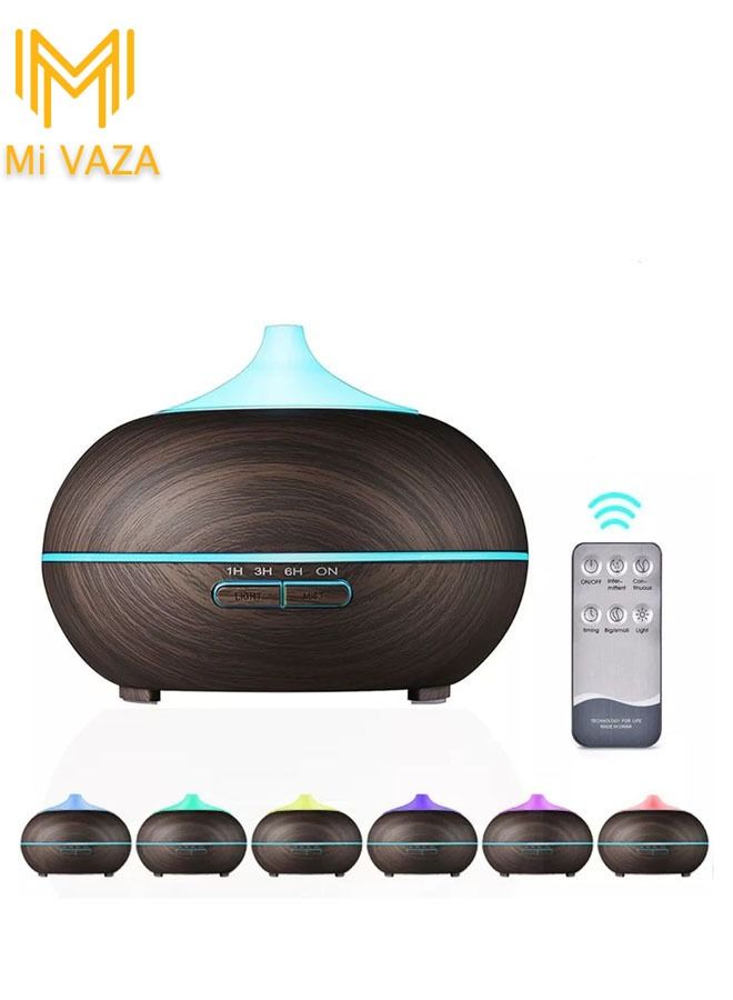 مي فازا 500ML Aromatherapy Essential Oil Diffuser Wood Grain Remote Control Ultrasonic Air Humidifier Cool with 7 Color LED Light - Image 2