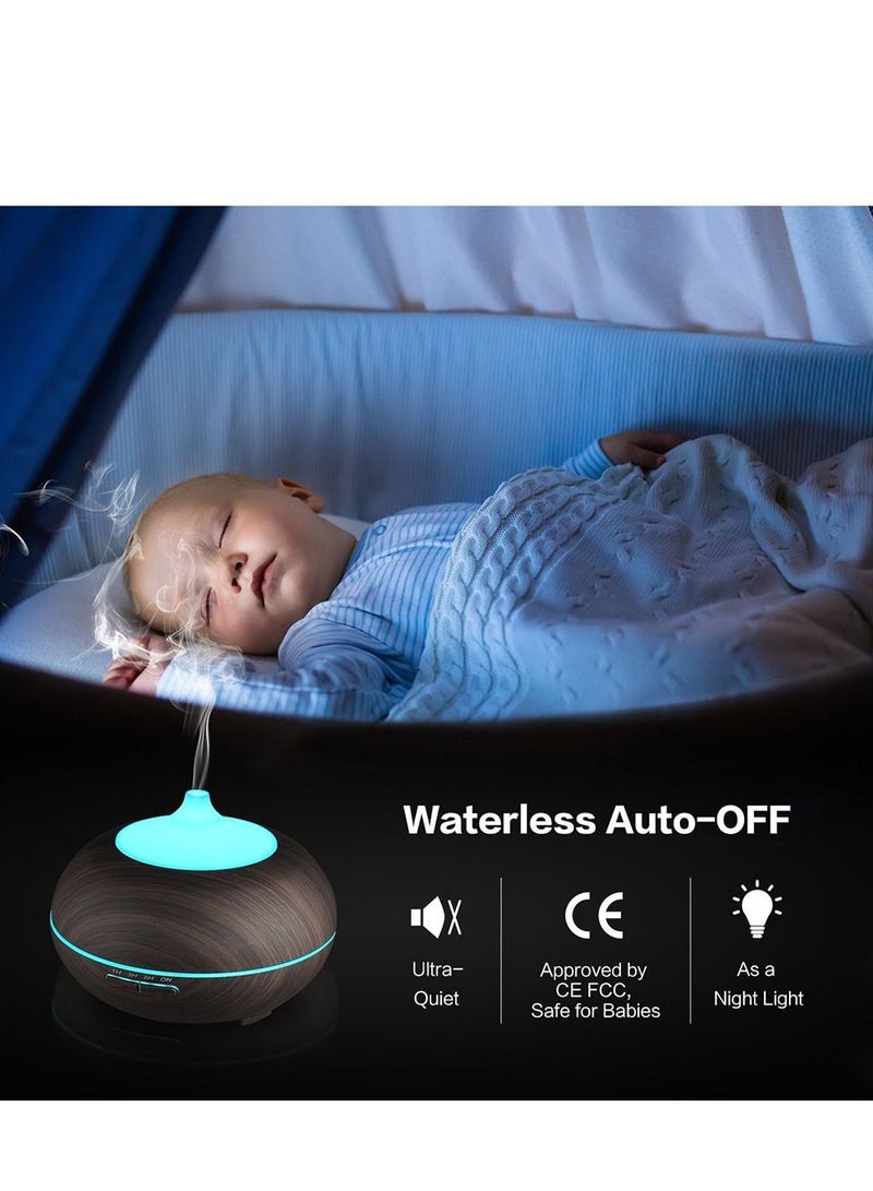 مي فازا 500ML Aromatherapy Essential Oil Diffuser Wood Grain Remote Control Ultrasonic Air Humidifier Cool with 7 Color LED Light - Image 5
