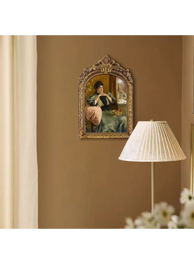 FOLKOR Vintage Framed Wall Art for Bedroom Dining Room Decor, Pensive Women Near a Window Portrait, Classical Canvas Prints with Arched Picture Frame for Home Office Living Room Decoration, 5x7 - Image 2