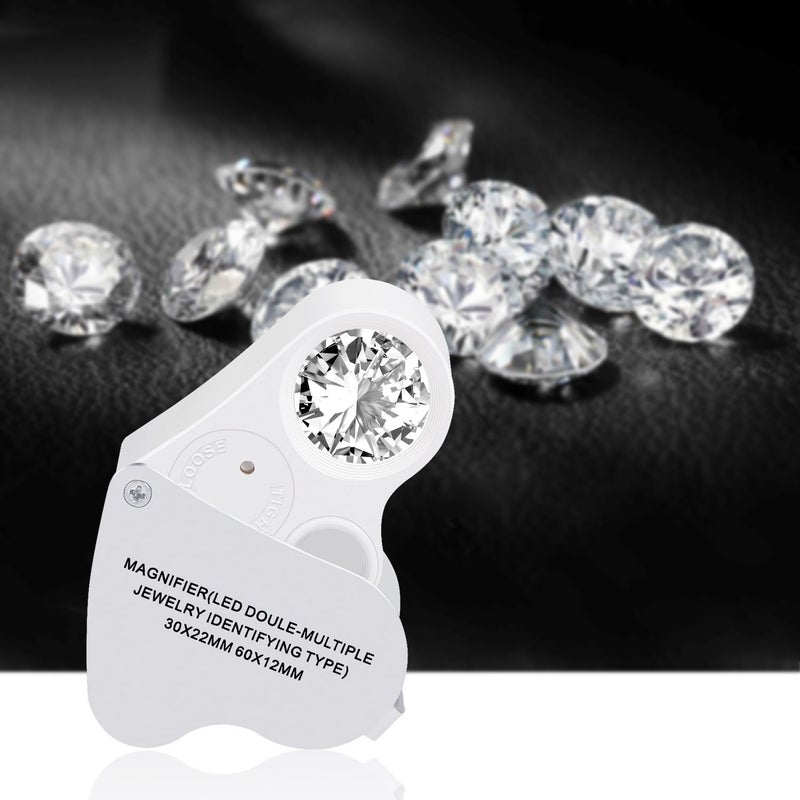 JARLINK 2 Pack 30X 60X Illuminated Jewelers Loupe Magnifier, Foldable Jewelry Magnifier with Bright LED Light for Gems, Jewelry, Coins, Stamps, etc (White & Black) - Image 3