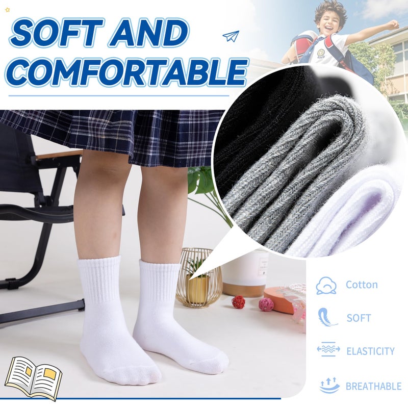 Eyean Kids Athletic Crew Socks Boys Girls Cotton School Uniform Casual Basic Socks 6 Pairs (6-8 Years, White) - Image 4