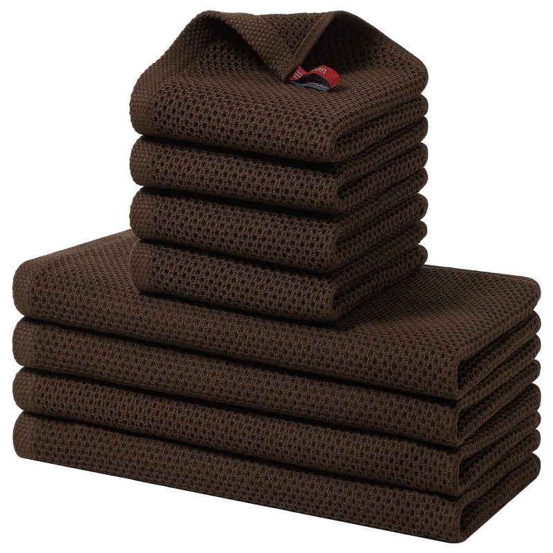 Homaxy 100% Cotton Kitchen Towels and Dishcloths Set, 12 x 12 Inches and 13 x 28 Inches, Set of 8 Bulk Kitchen Towels Set, Ultra Soft Absorbent Dish Cloths for Washing Dishes, Dark Brown - Image 1