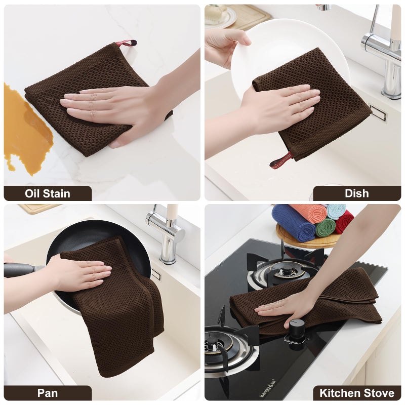 Homaxy 100% Cotton Kitchen Towels and Dishcloths Set, 12 x 12 Inches and 13 x 28 Inches, Set of 8 Bulk Kitchen Towels Set, Ultra Soft Absorbent Dish Cloths for Washing Dishes, Dark Brown - Image 5