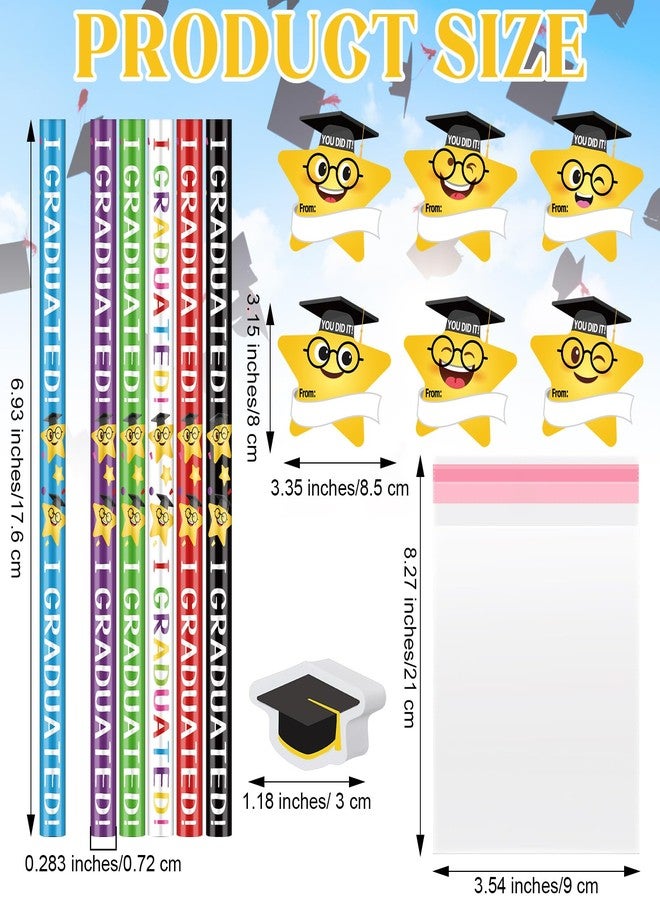 Tenceur 54 Pcs Graduation Party Favor Graduation Pencil with Grad Mortarboard Erasers and Card Bulk End-of-Year Gifts Happy Face Pencil Pentagram Star Card for Teacher Office Supplies - Image 2