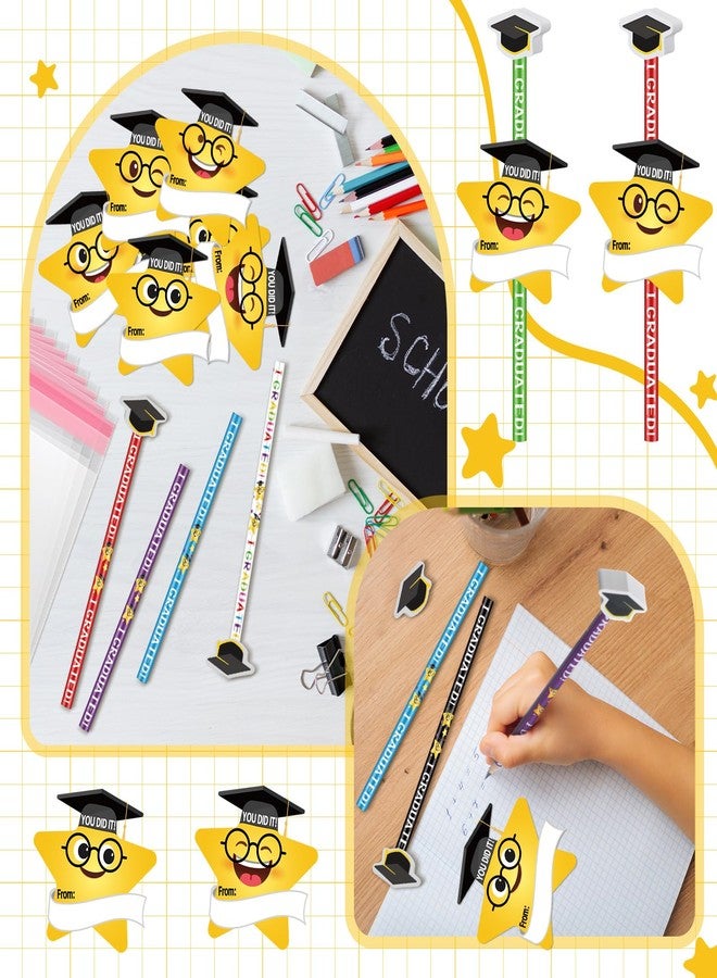 Tenceur 54 Pcs Graduation Party Favor Graduation Pencil with Grad Mortarboard Erasers and Card Bulk End-of-Year Gifts Happy Face Pencil Pentagram Star Card for Teacher Office Supplies - Image 5