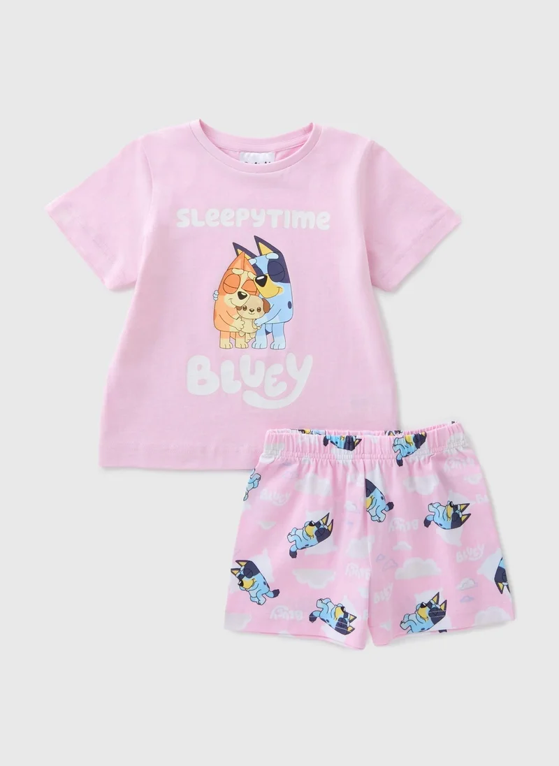 Matalan Bluey Kids Pink Sleepy Time Short Pyjama Set