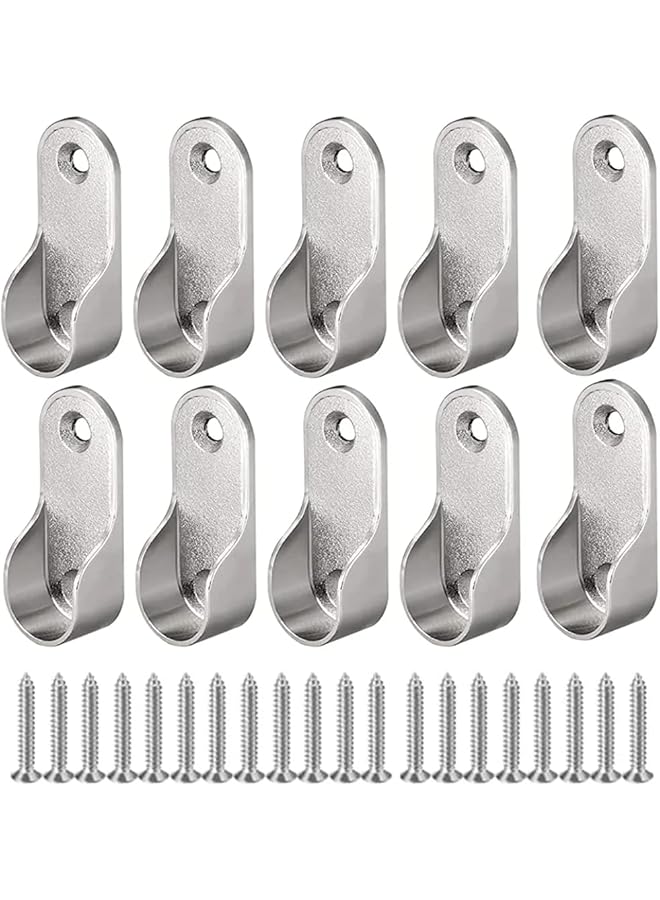 promass Oval Closet Rod End Flange Bracket Supports Furniture Hardware Accessories Wardrobe Tube Support Bracket with Screws Clothes Hanging Rod Holder (PACK OF 6) - Image 1