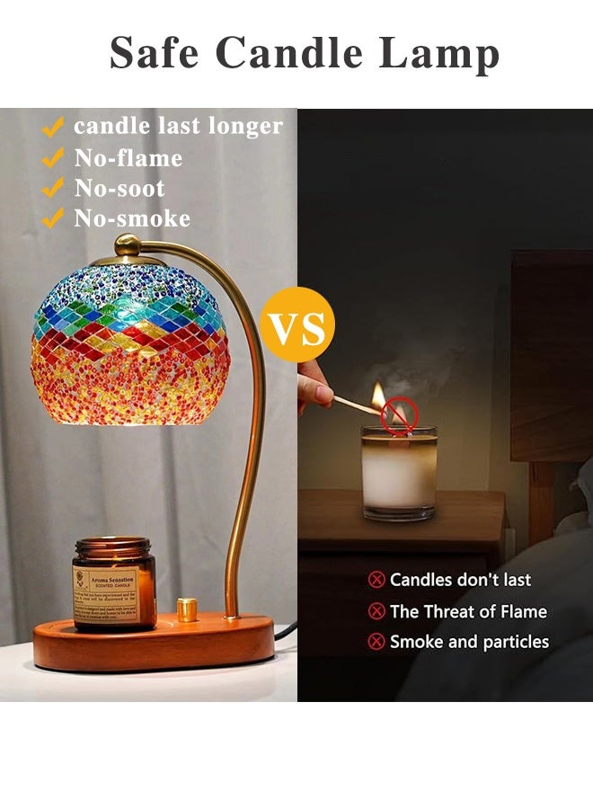 جيوان فسيفساء الزجاج شمعة دافئة المصباح مع لوحة - ضوء النمط الزجاجي الملون على الجدران والسقف؛ ديكور منزلي مريح جمالي - مكتب مكتب ، طاولة مدخل ، عداد مطبخ وغرفة نوم - Image 5