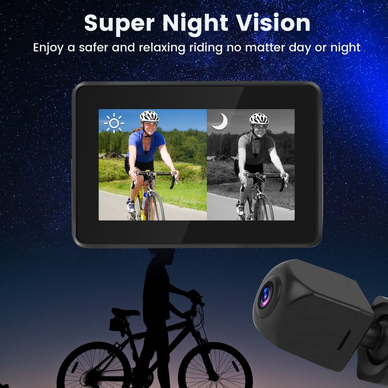 blueear Bike Bicycle Mirror,1080P Bicycle Rear View camera with 4.3"" Screen,130 Wide Angle Color Night Vision Bikes Camera 360 Adjustable,Bike Accessories For Bicycle, Mountain, Road Bike - Image 5
