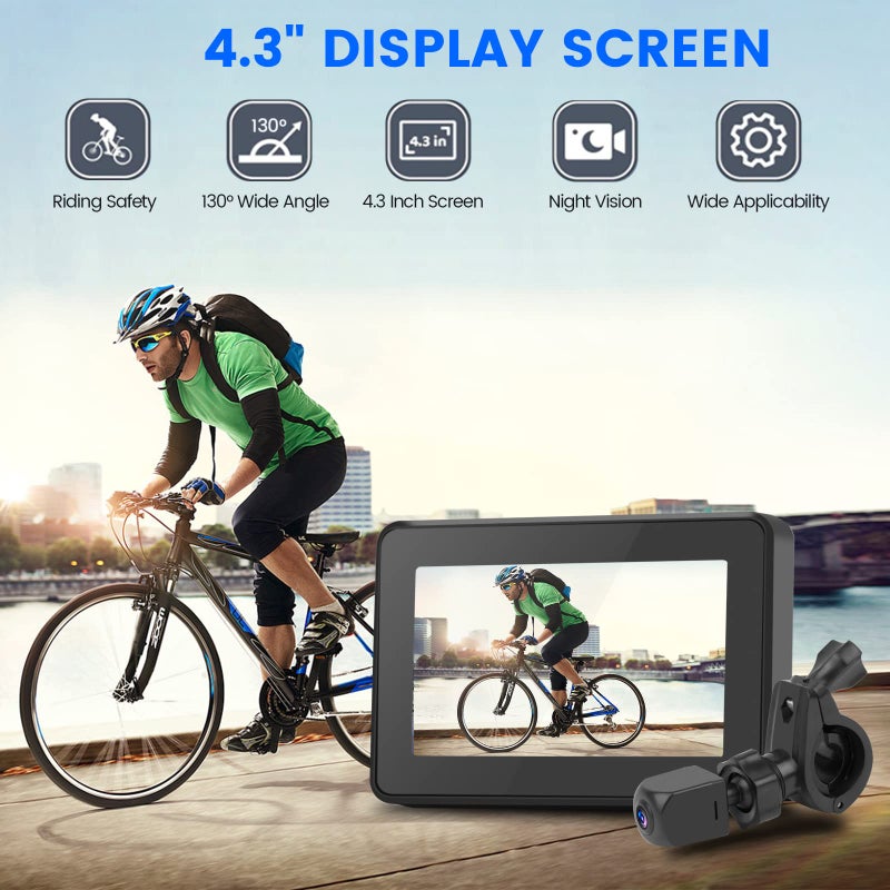 blueear Bike Bicycle Mirror,1080P Bicycle Rear View camera with 4.3"" Screen,130 Wide Angle Color Night Vision Bikes Camera 360 Adjustable,Bike Accessories For Bicycle, Mountain, Road Bike - Image 2