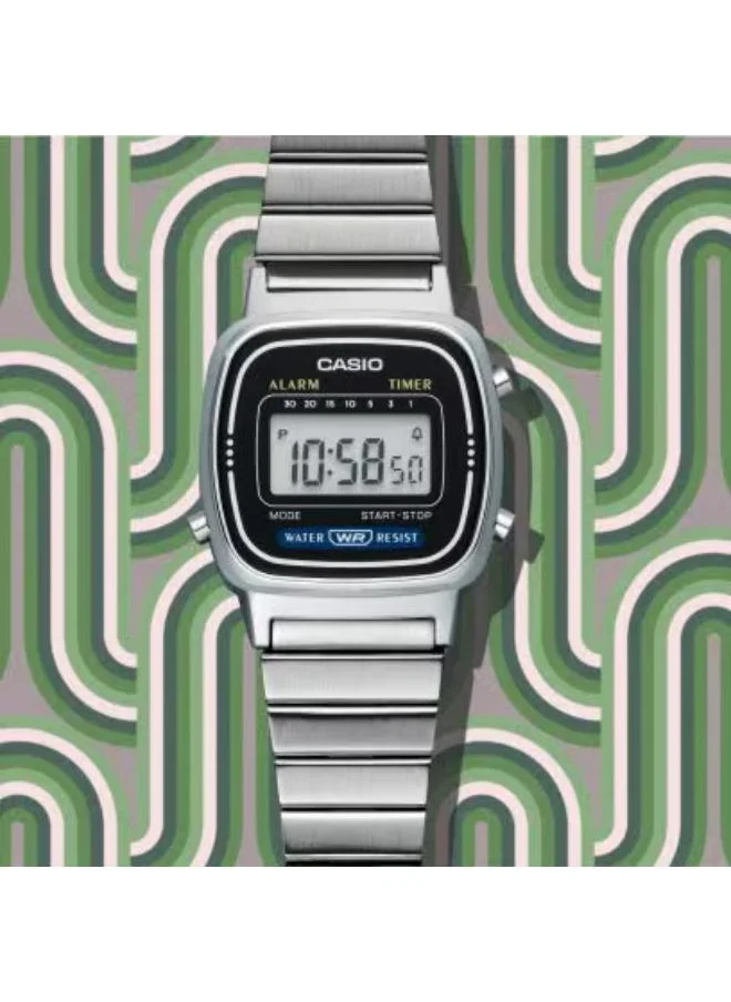 كاسيو Women's Digital Display Watch With Silver Stainless Steel Strap - LA-670WD-1D