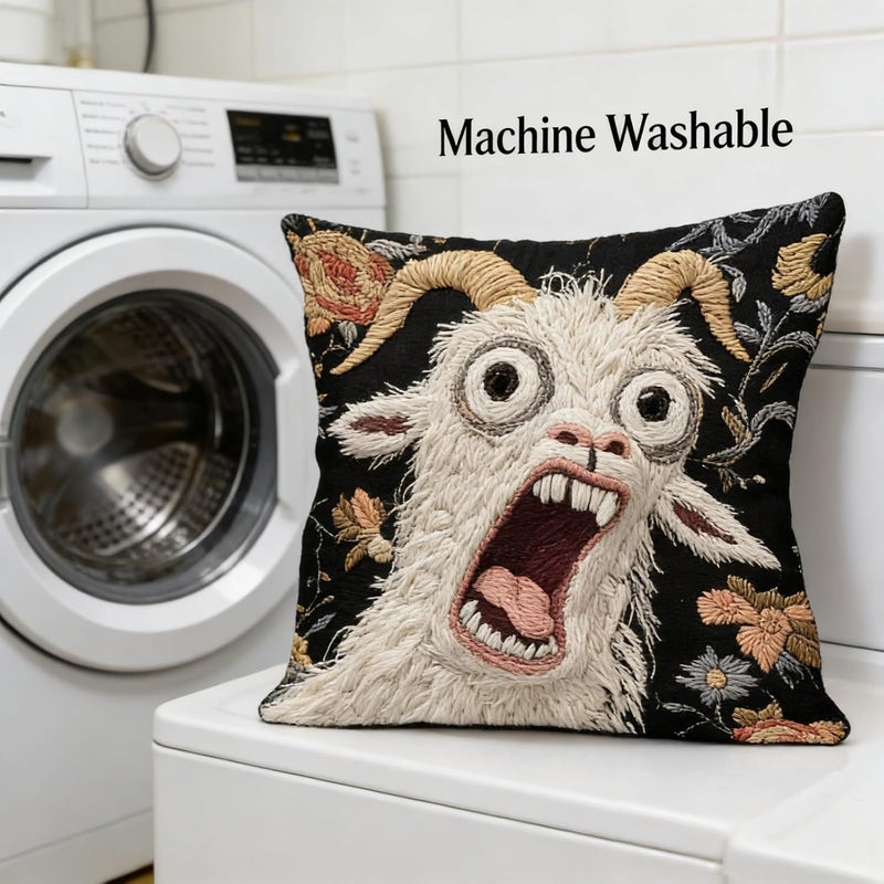 Screaming Goat Pillow Cover, 17.7x17.7 in Funny Goat Pillow Case, 2D Flat Printed Crazy Animal Graphic Cushion Cover, Fun Couch Decoration, Sofa Cushion Shell, Home Dorm Accessor (C 2 Pcs) - Image 5